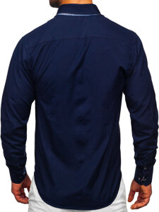 Homme Chemise élégante à manche longue Bleu foncé Bolf 0926