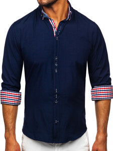 Homme Chemise élégante à manche longue Bleu foncé Bolf 0926