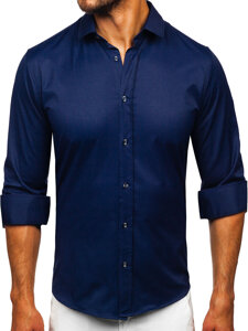 Homme Chemise élégante à manche longue Bleu foncé Bolf 24702