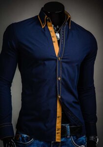 Homme Chemise élégante à manche longue Bleu foncé Bolf 3703A