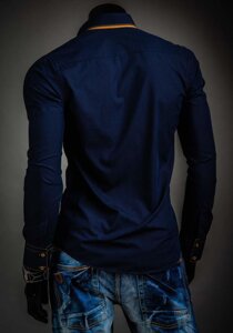 Homme Chemise élégante à manche longue Bleu foncé Bolf 3703A