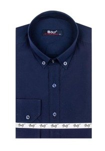 Homme Chemise élégante à manche longue Bleu foncé Bolf 5821-1