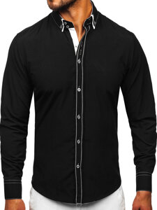 Homme Chemise élégante à manche longue Noir-Blanc Bolf 3703