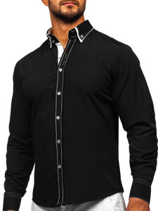 Homme Chemise élégante à manche longue Noir-Blanc Bolf 3703