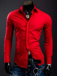 Homme Chemise élégante à manche longue Rouge Bolf 1703A