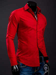 Homme Chemise élégante à manche longue Rouge Bolf 1703A