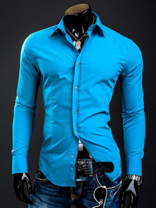 Homme Chemise élégante à manche longue Turquoise Bolf 1703A