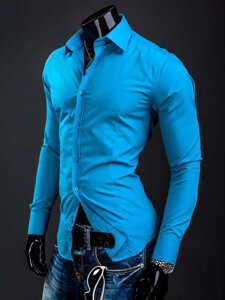 Homme Chemise élégante à manche longue Turquoise Bolf 1703A