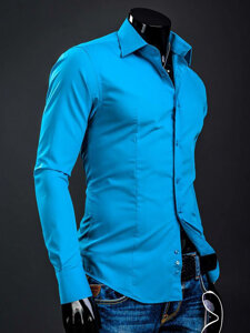 Homme Chemise élégante à manche longue Turquoise Bolf 1703A