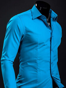 Homme Chemise élégante à manche longue Turquoise Bolf 1703A