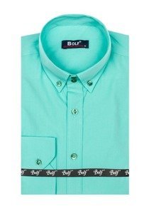 Homme Chemise élégante à manche longue Vert ciel Bolf 5821-1