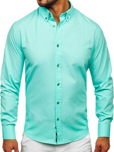 Homme Chemise élégante à manche longue Vert ciel Bolf 5821-1