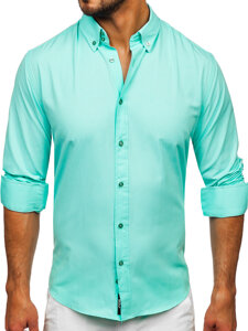 Homme Chemise élégante à manche longue Vert ciel Bolf 5821-1