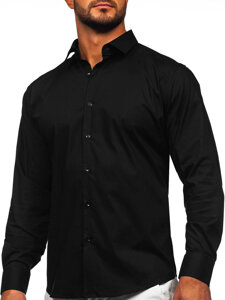 Homme Chemise élégante à manches longues en coton slim fit Noir Bolf TSM14