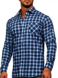 Homme Chemise en flanelle à carreaux à manche longue Bleu Bolf F3