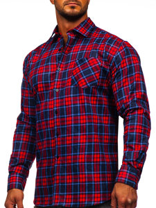 Homme Chemise en flanelle à carreaux à manche longue Rouge-Bleu foncé Bolf F3