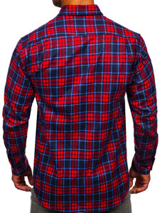 Homme Chemise en flanelle à carreaux à manche longue Rouge-Bleu foncé Bolf F3