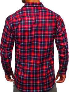 Homme Chemise en flanelle à carreaux à manche longue Rouge-Noir Bolf F3