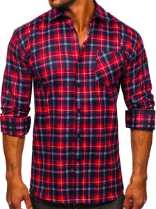 Homme Chemise en flanelle à carreaux à manche longue Rouge-Noir Bolf F3