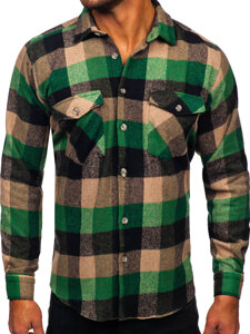 Homme Chemise en flanelle à manches longues Vert Bolf 20723