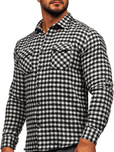 Homme Chemise en flanelle à manches longues et à carreaux Noir-Blanc Bolf 22701