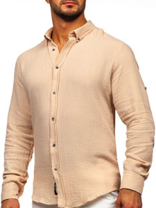 Homme Chemise en mousseline à manches longues Beige Bolf 22746