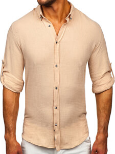 Homme Chemise en mousseline à manches longues Beige Bolf 22746