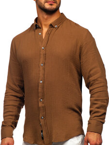 Homme Chemise en mousseline à manches longues Marron Bolf 22746