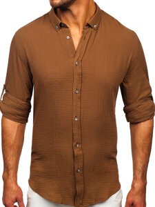 Homme Chemise en mousseline à manches longues Marron Bolf 22746