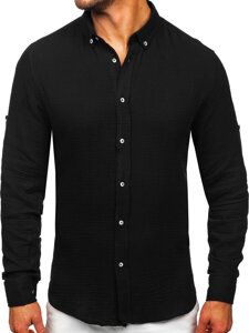 Homme Chemise en mousseline à manches longues Noir Bolf 22746