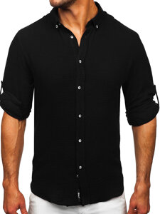 Homme Chemise en mousseline à manches longues Noir Bolf 22746