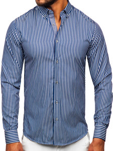 Homme Chemise en rayures à manche longue Bleu foncé Bolf 22730