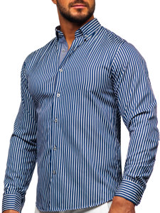 Homme Chemise en rayures à manche longue Bleu foncé Bolf 22730