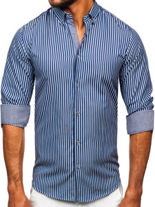 Homme Chemise en rayures à manche longue Bleu foncé Bolf 22730