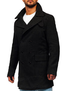 Homme Manteau d'hiver croisé avec col montant Noir Bolf 1048A