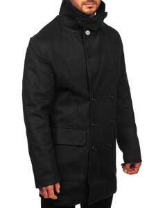 Homme Manteau d'hiver croisé avec col montant Noir Bolf 1048A