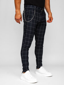 Homme Pantalon chino en matériau à carreaux Bleu encre Bolf 0061