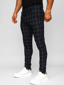 Homme Pantalon chino en matériau à carreaux Bleu encre Bolf 0061