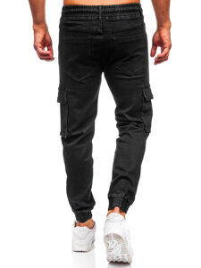 Homme Pantalon de jogging cargo en jean Noir Bolf 8165