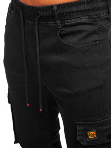 Homme Pantalon de jogging cargo en jean Noir Bolf 8165