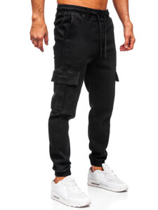 Homme Pantalon de jogging cargo en jean Noir Bolf 8170