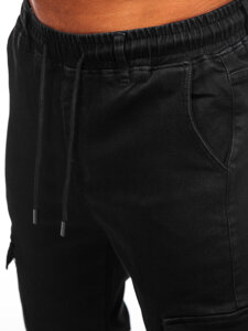 Homme Pantalon de jogging cargo en jean Noir Bolf 8170