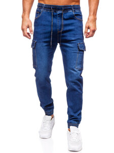 Homme Pantalon de jogging en jean cargo Bleu foncé Bolf 8123