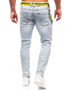 Homme Pantalon en jean slim fit avec ceinture Bleu Bolf KX1151