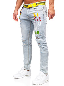 Homme Pantalon en jean slim fit avec ceinture Bleu Bolf KX1151