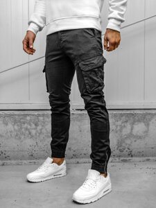 Homme Pantalon jogger cargo Noir Bolf 77322A