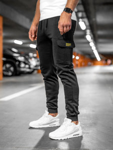 Homme Pantalon jogger cargo épais Noir Bolf JX8709A