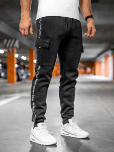 Homme Pantalon jogger cargo épais Noir Bolf JX8715A