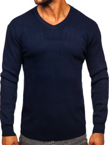 Homme Pull basic uni col V Bleu foncé Bolf S8533