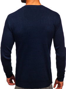 Homme Pull basic uni col V Bleu foncé Bolf S8533